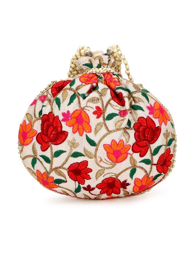 Anekaant Dangle Cream & Multi Floral Embroidered Faux Silk Potlis Combo (Pack of 2) ADCL1126AS2 - Image 4